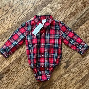 NWT Janie and Jack Red Tartan Plaid Onesie 12-18 months